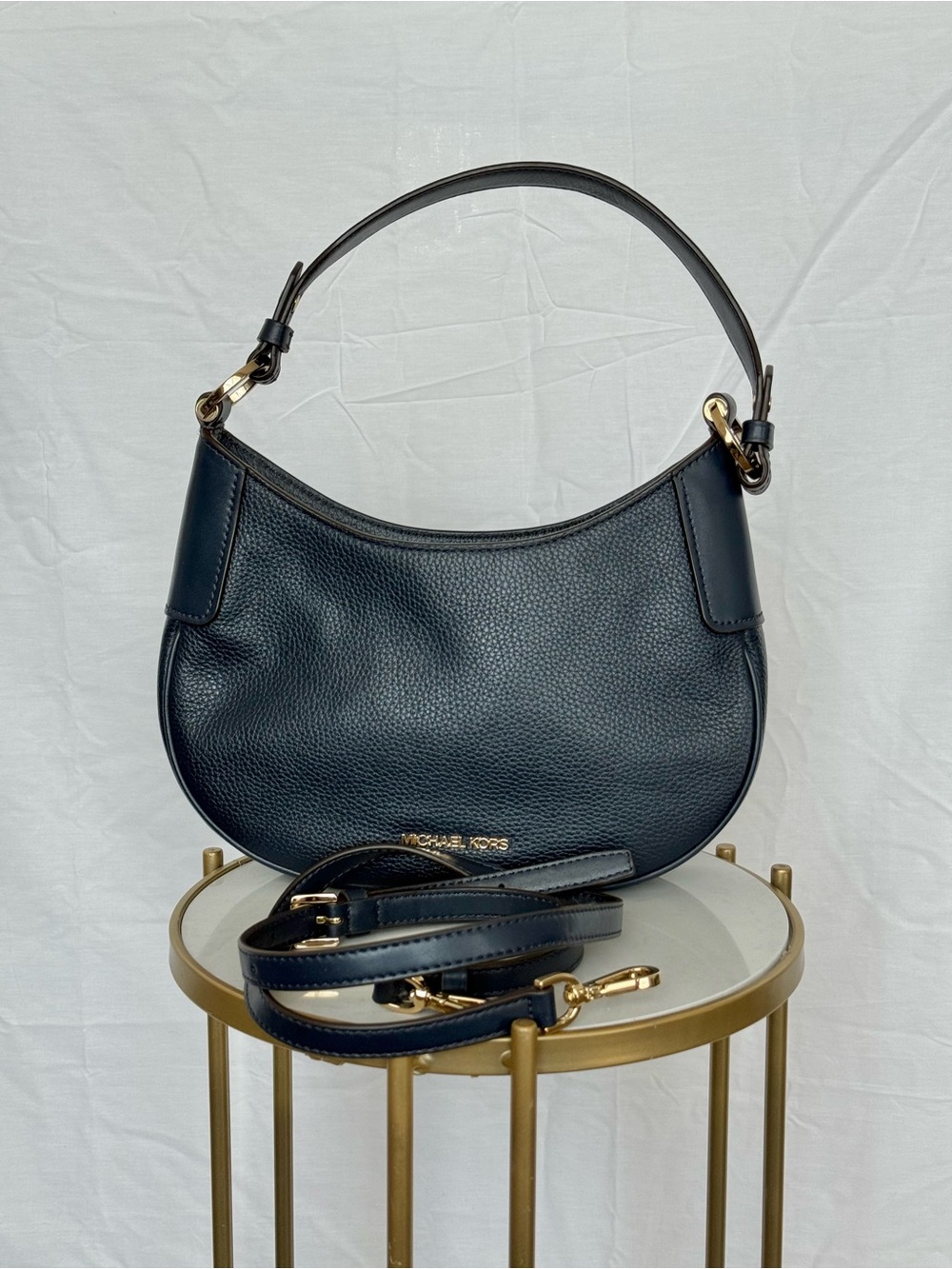 Dark Blue Michael Kors Shoulder / Crossbody Convertible Genuine Leather Bag